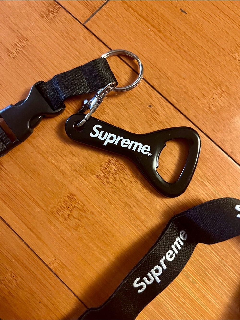 Supreme Black Logo Bottle Opener Keychain Lanyard